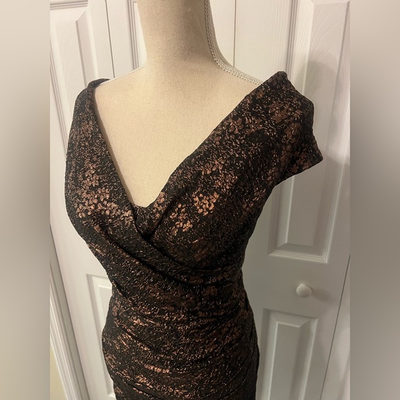 Rickie Freeman Teri John Dress Black and Gold Rose Gold Size 4 - Picture 6 of 16